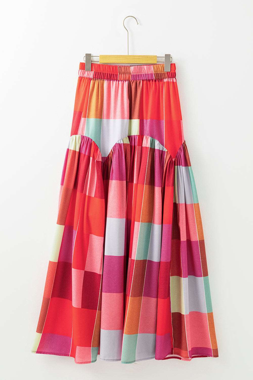 Multicolor Plaid Boho High Waist Maxi Skirt