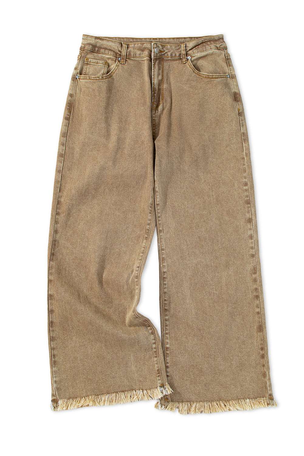 Light French Beige Acid Washed High Rise Cropped Jeans