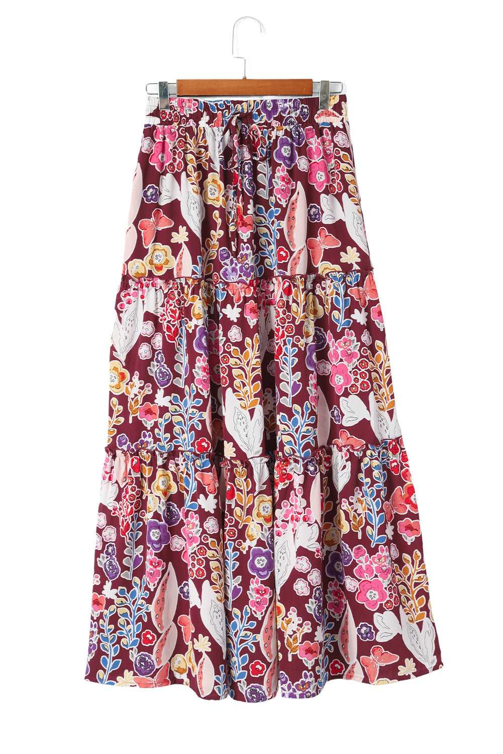 Multicolor Boho Floral Print High Waist Maxi Skirt