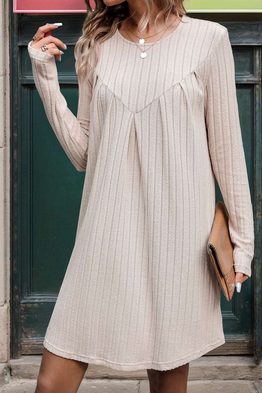 Parchment Brushed Pit Stripe Knit Dress