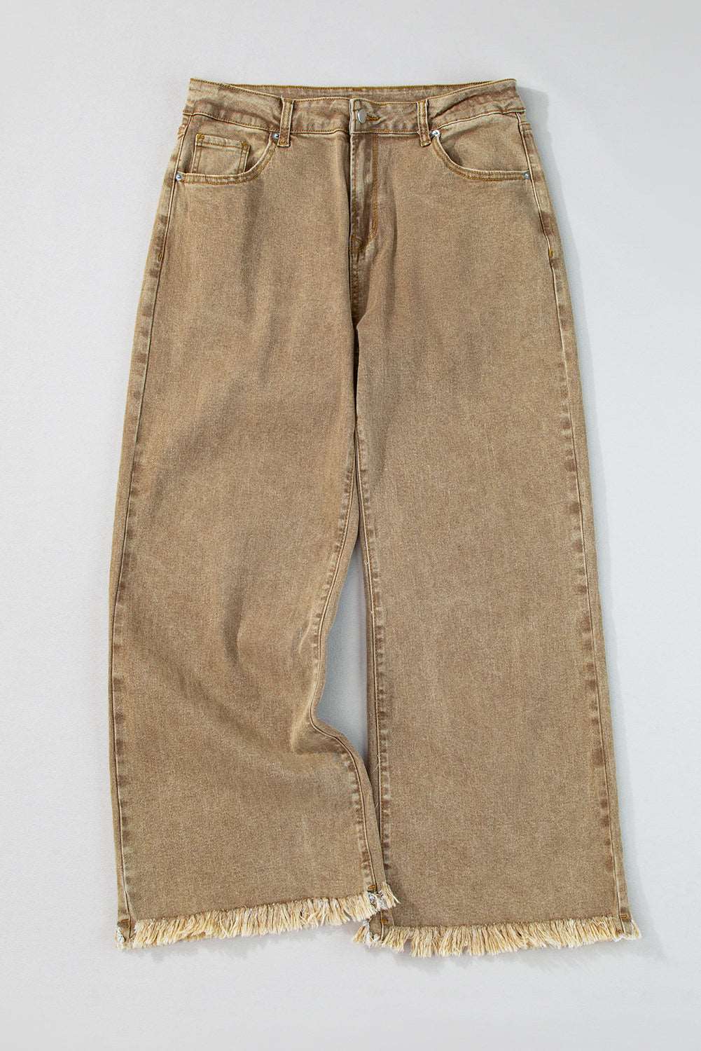 Light French Beige Acid Washed High Rise Cropped Jeans