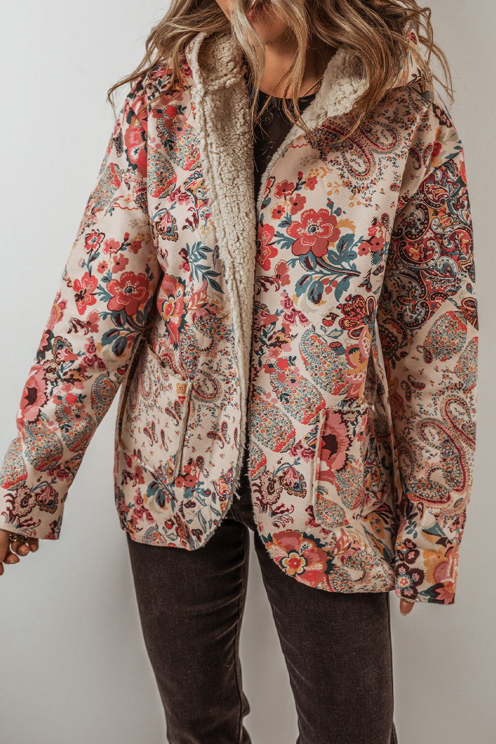 Veste de surchemise chaude à capuche - Imprimé floral - Pour FEMMES