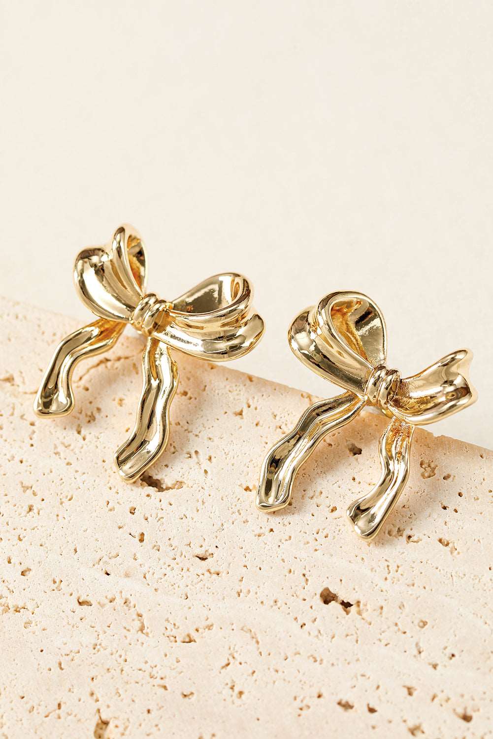 Gold Elegant Ribbon Bow Shape Stud Earrings