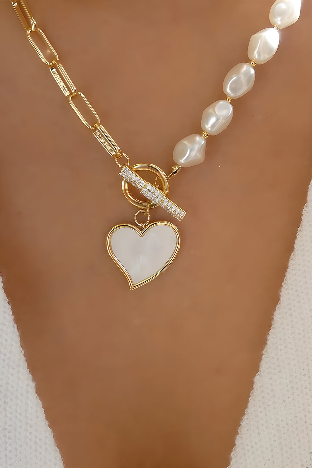 Collier à perles - Pendentif cœur - Pour FEMMES