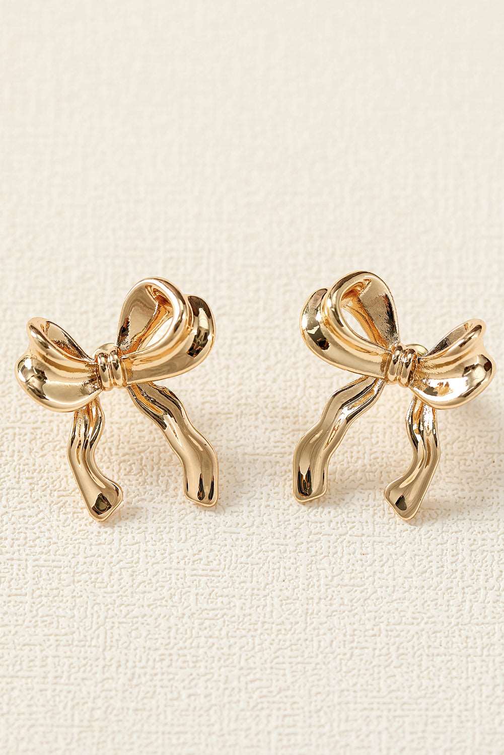 Gold Elegant Ribbon Bow Shape Stud Earrings