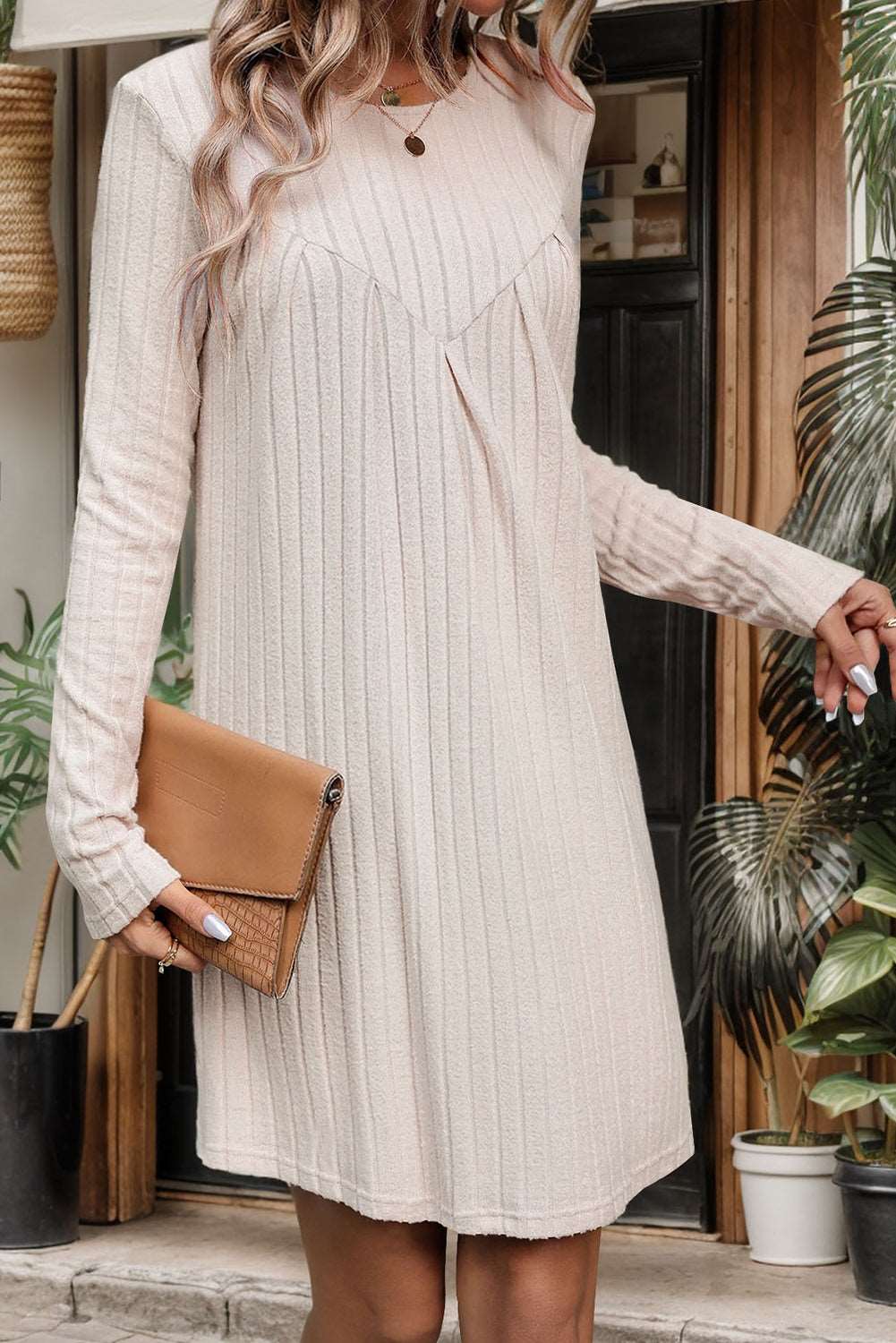 Parchment Brushed Pit Stripe Knit Dress