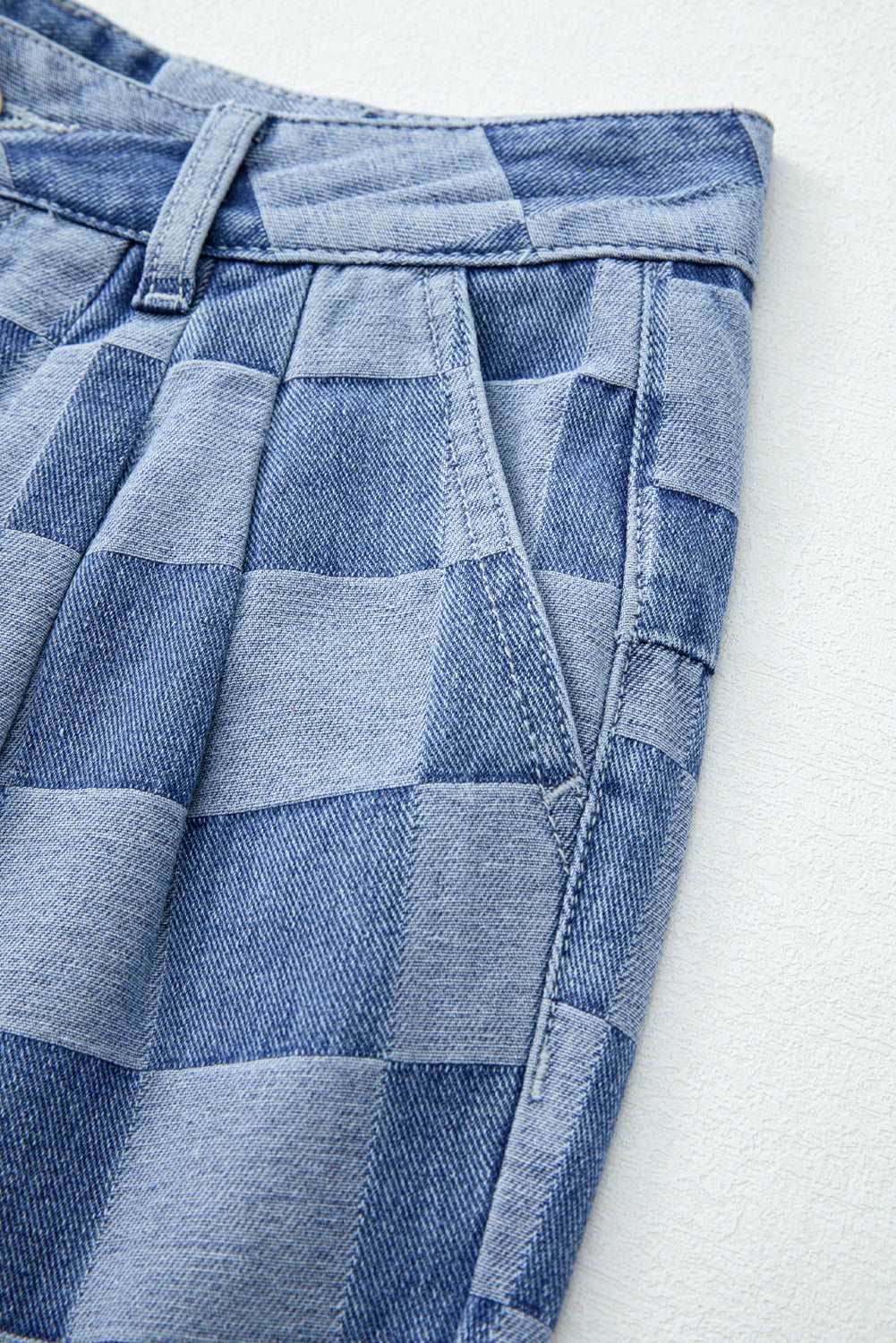 Dusk Blue Checkered Light Washed Wide Leg Jeans