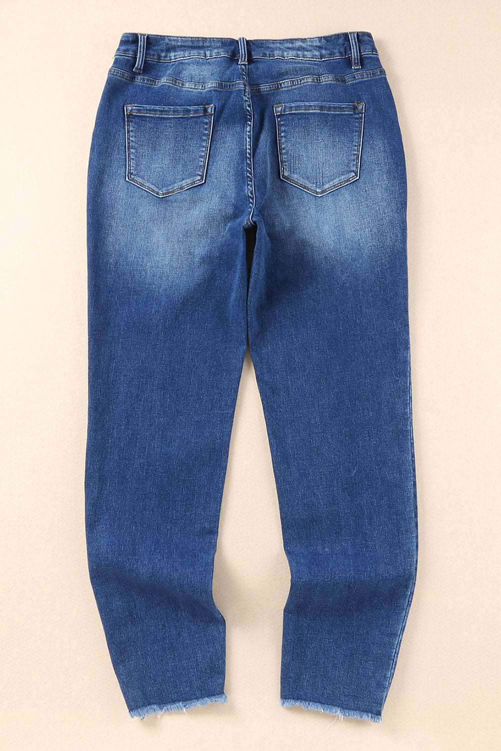 Dark Blue Casual Raw Hem Ankle Length Skinny Jeans