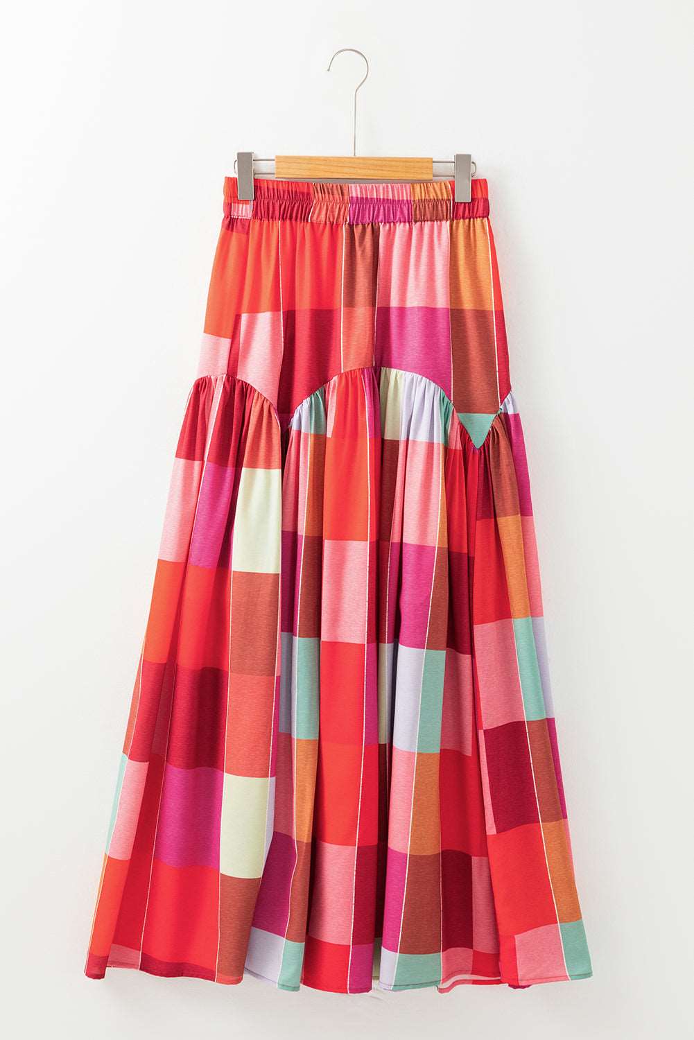 Multicolor Plaid Boho High Waist Maxi Skirt