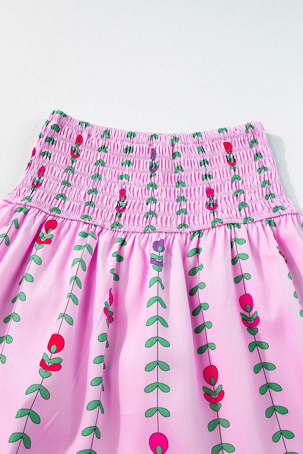 Pink Smocked Waist Tiered Maxi Skirt