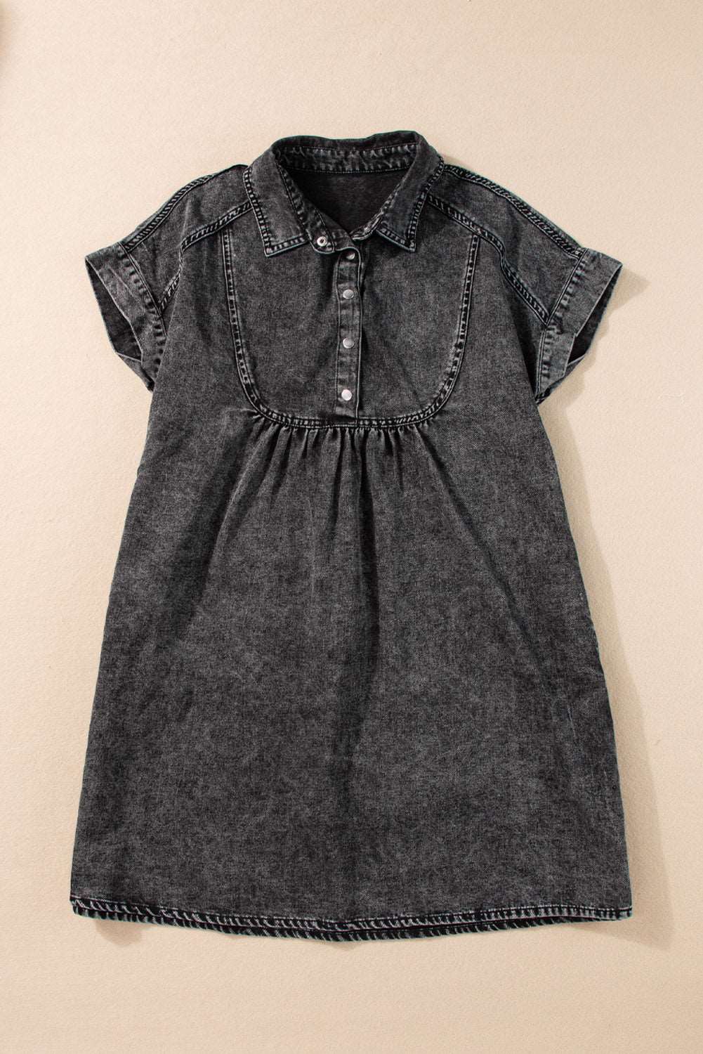 Black Vintage Snap Buttoned Mini Denim Dress