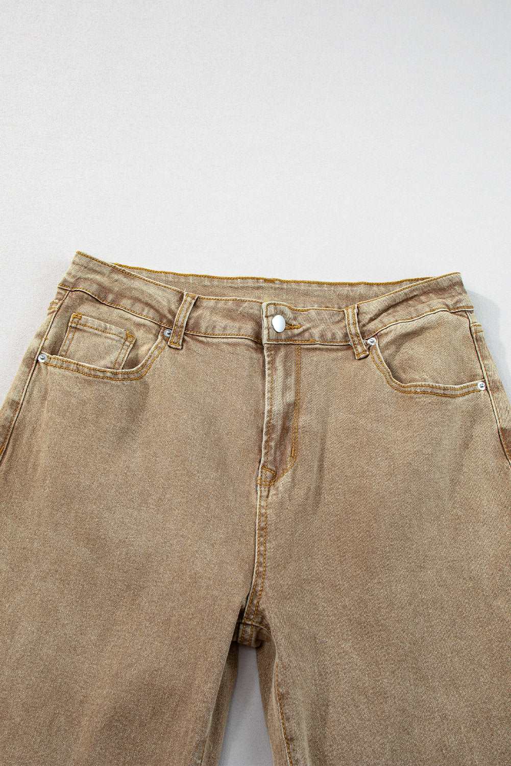 Light French Beige Acid Washed High Rise Cropped Jeans